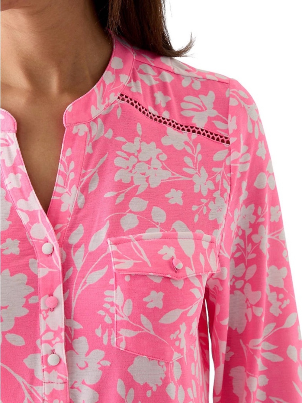 Kim Rogers Women's Pink Floral Split-Neck 3/4 Sleeve Top NWT XL - Picture 4 of 8